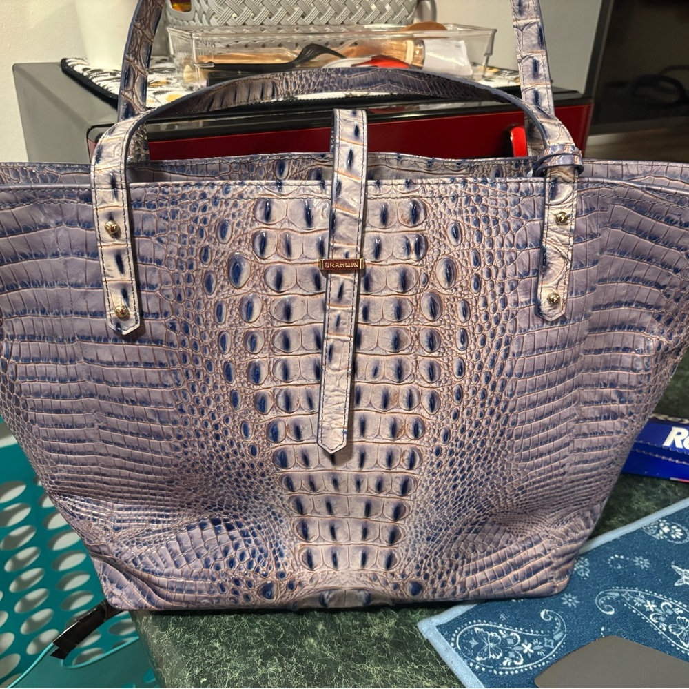 Brahmin Blue and Gold Croc-Embossed Bag
